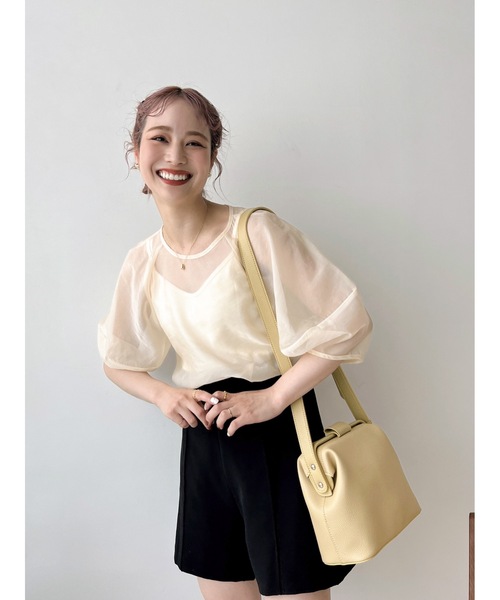 JUMELLE(ジュメロ)の「キャミセットシースルートップ(Tシャツ/カットソー・レディース・グレイッシュベージュ/アイボリー・FREE)」の9枚目の写真