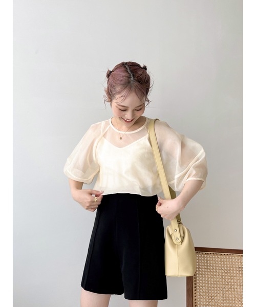 JUMELLE(ジュメロ)の「キャミセットシースルートップ(Tシャツ/カットソー・レディース・グレイッシュベージュ/アイボリー・FREE)」の17枚目の写真