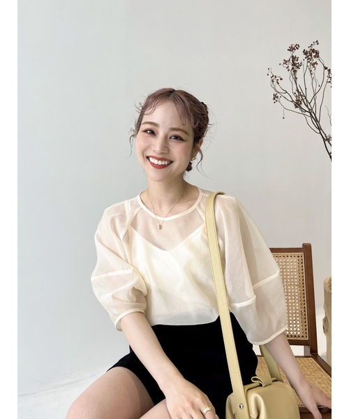 JUMELLE(ジュメロ)の「キャミセットシースルートップ(Tシャツ/カットソー・レディース・グレイッシュベージュ/アイボリー・FREE)」の18枚目の写真