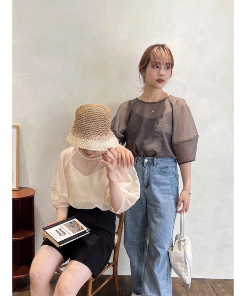 JUMELLE(ジュメロ)の「キャミセットシースルートップ(Tシャツ/カットソー・レディース・グレイッシュベージュ/アイボリー・FREE)」の5枚目の写真