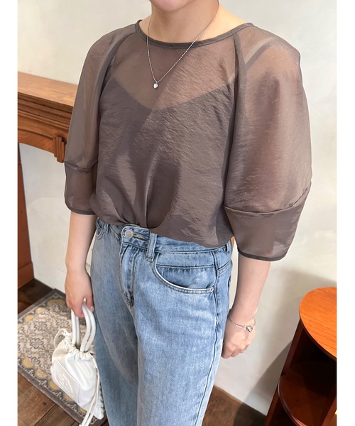 JUMELLE(ジュメロ)の「キャミセットシースルートップ(Tシャツ/カットソー・レディース・グレイッシュベージュ/アイボリー・FREE)」の21枚目の写真