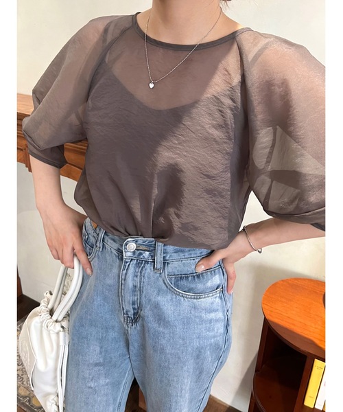 JUMELLE(ジュメロ)の「キャミセットシースルートップ(Tシャツ/カットソー・レディース・グレイッシュベージュ/アイボリー・FREE)」の22枚目の写真