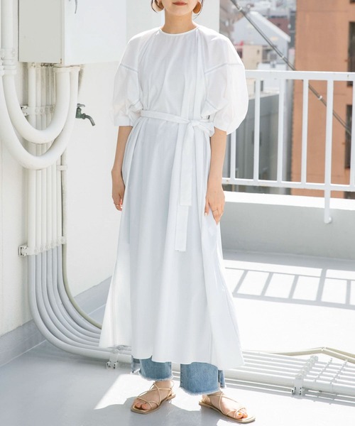 KBF（ケイビーエフ）の「配色ステッチボリュームスリーブワンピース（ワンピース・レディース・ホワイト/ネイビー/カーキ・ONE）」の11枚目の写真