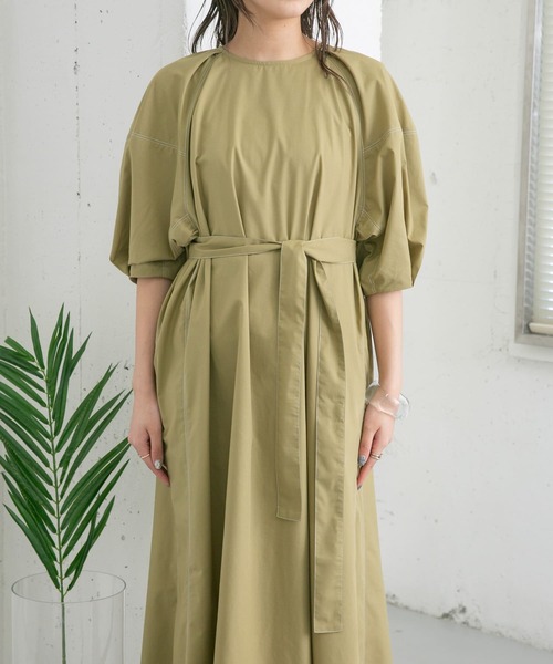 KBF（ケイビーエフ）の「配色ステッチボリュームスリーブワンピース（ワンピース・レディース・ホワイト/ネイビー/カーキ・ONE）」の10枚目の写真