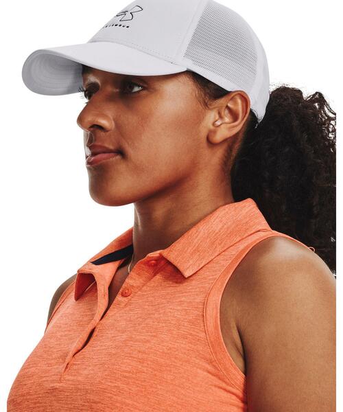 UNDER ARMOUR(アンダーアーマー)の「UAプレーオフ スリーブレス ポロ(ゴルフ/レディース)(ポロシャツ・レディース・オレンジ系・M/L/XL/S)」の4枚目の写真