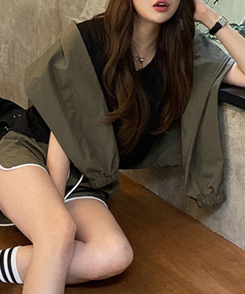 DAY CLOSET（デイ クローゼット）の「レディース アノラックセットアップ 上下2点セット（ブルゾン・レディース・カーキ/ピンク/ブラック/イエロー/ホワイト・ONE SIZE）」の12枚目の写真