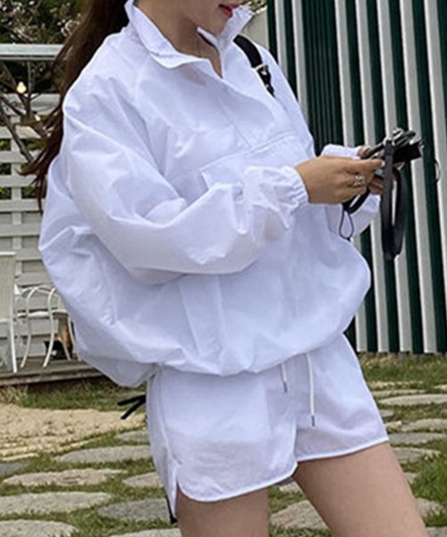 DAY CLOSET（デイ クローゼット）の「レディース アノラックセットアップ 上下2点セット（ブルゾン・レディース・カーキ/ピンク/ブラック/イエロー/ホワイト・ONE SIZE）」の6枚目の写真