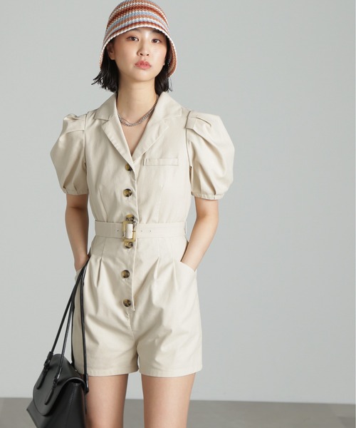 FREE'S MART（フリーズマート）の「◆ショートコンビネゾン（サロペット/オーバーオール・レディース・ベージュ/ブルー・SMALL/MEDIUM）」の5枚目の写真