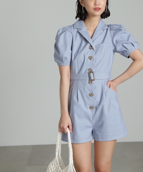 FREE'S MART（フリーズマート）の「◆ショートコンビネゾン（サロペット/オーバーオール・レディース・ベージュ/ブルー・SMALL/MEDIUM）」の3枚目の写真