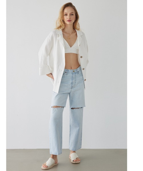 ALEXIA STAM（アリシアスタン）の「Cozy Cotton Gauze Shirt / コットンガーゼシャツ（シャツ/ブラウス・レディース・ホワイト/チャコールグレー・FREE）」の11枚目の写真