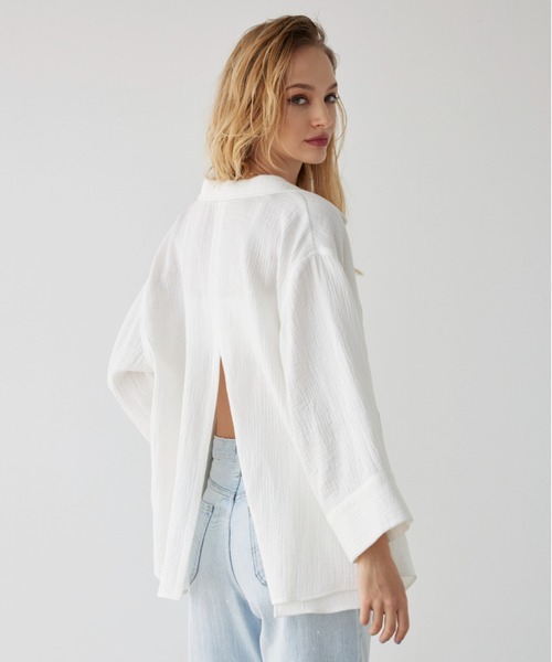 ALEXIA STAM（アリシアスタン）の「Cozy Cotton Gauze Shirt / コットンガーゼシャツ（シャツ/ブラウス・レディース・ホワイト/チャコールグレー・FREE）」の3枚目の写真