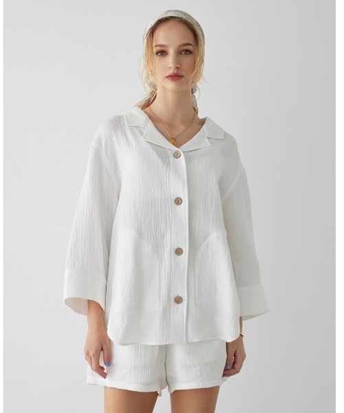 ALEXIA STAM（アリシアスタン）の「Cozy Cotton Gauze Shirt / コットンガーゼシャツ（シャツ/ブラウス・レディース・ホワイト/チャコールグレー・FREE）」の12枚目の写真