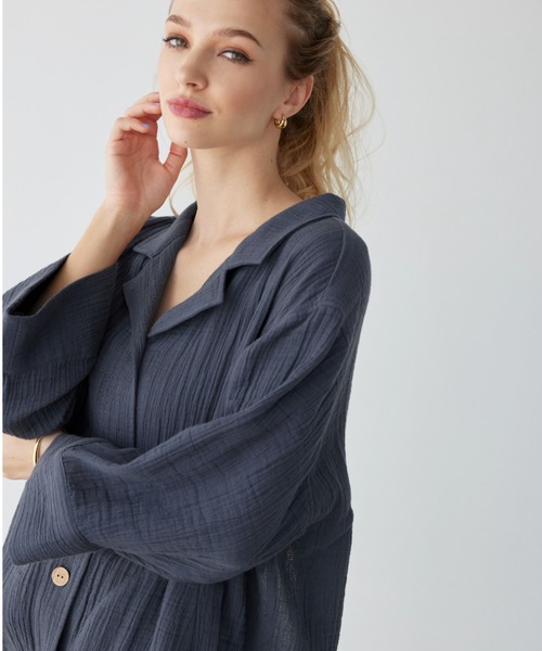 ALEXIA STAM（アリシアスタン）の「Cozy Cotton Gauze Shirt / コットンガーゼシャツ（シャツ/ブラウス・レディース・ホワイト/チャコールグレー・FREE）」の18枚目の写真
