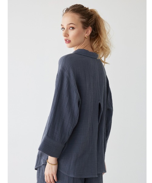 ALEXIA STAM（アリシアスタン）の「Cozy Cotton Gauze Shirt / コットンガーゼシャツ（シャツ/ブラウス・レディース・ホワイト/チャコールグレー・FREE）」の9枚目の写真