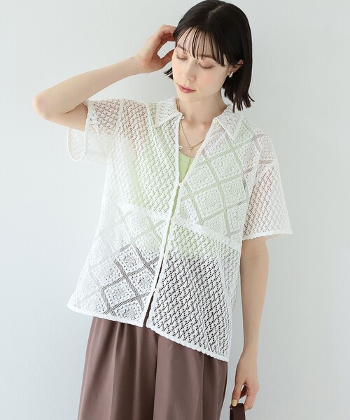 Ray BEAMS（レイビームス）の「Ray BEAMS / パッチワーク レース シャツ（シャツ/ブラウス・レディース・ブラック/ホワイト・ONE SIZE）」の12枚目の写真