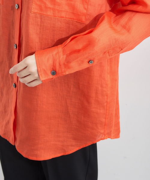 ROPE'（ロペ）の「ラミーフラップシャツ（シャツ/ブラウス・レディース・ベージュ/ネイビー/ブラック/ダークブラウン・38）」の16枚目の写真