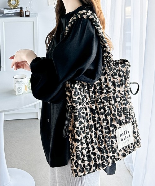 mily bilet(ミウィビレット)の「【mily bilet】愛らしさNo.1!ポップコーン2way巾着トートバッグ(トートバッグ・レディース・ブラウン/アイボリー/ブラック/レオパード・ONE SIZE)」の4枚目の写真