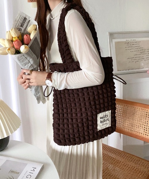 mily bilet(ミウィビレット)の「【mily bilet】愛らしさNo.1!ポップコーン2way巾着トートバッグ(トートバッグ・レディース・ブラウン/アイボリー/ブラック/レオパード・ONE SIZE)」の11枚目の写真