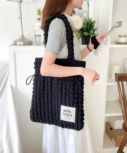 mily bilet(ミウィビレット)の「【mily bilet】愛らしさNo.1!ポップコーン2way巾着トートバッグ(トートバッグ・レディース・ブラウン/アイボリー/ブラック/レオパード・ONE SIZE)」の6枚目の写真