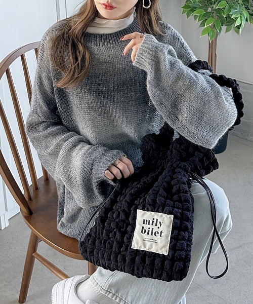 mily bilet(ミウィビレット)の「【mily bilet】愛らしさNo.1!ポップコーン2way巾着トートバッグ(トートバッグ・レディース・ブラウン/アイボリー/ブラック/レオパード・ONE SIZE)」の12枚目の写真