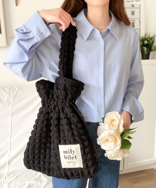 mily bilet(ミウィビレット)の「【mily bilet】愛らしさNo.1!ポップコーン2way巾着トートバッグ(トートバッグ・レディース・ブラウン/アイボリー/ブラック/レオパード・ONE SIZE)」の13枚目の写真