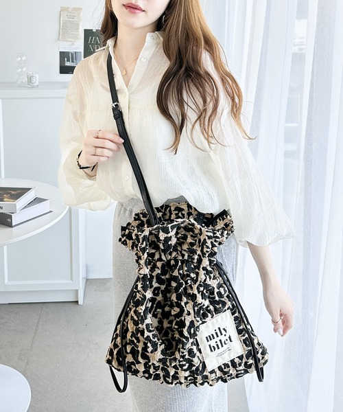mily bilet(ミウィビレット)の「【mily bilet】愛らしさNo.1!ポップコーン2way巾着トートバッグ(トートバッグ・レディース・ブラウン/アイボリー/ブラック/レオパード・ONE SIZE)」の15枚目の写真