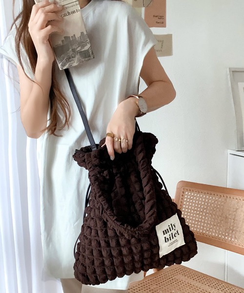 mily bilet(ミウィビレット)の「【mily bilet】愛らしさNo.1!ポップコーン2way巾着トートバッグ(トートバッグ・レディース・ブラウン/アイボリー/ブラック/レオパード・ONE SIZE)」の21枚目の写真