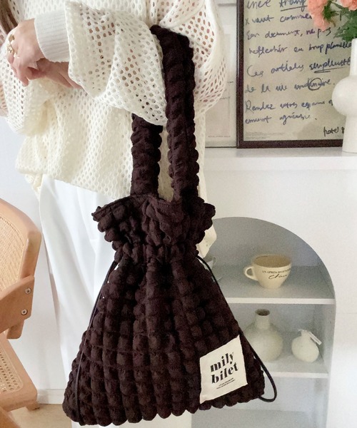 mily bilet(ミウィビレット)の「【mily bilet】愛らしさNo.1!ポップコーン2way巾着トートバッグ(トートバッグ・レディース・ブラウン/アイボリー/ブラック/レオパード・ONE SIZE)」の20枚目の写真