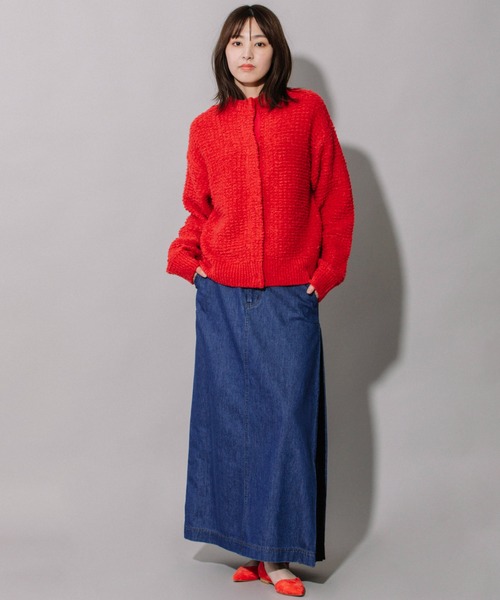 Munich（ミューニック）の「9ozスラブデニム×シフォンサイドプリーツマキシスカート（デニムスカート・レディース・ネイビー/ブルー/ブラック・XS/S/M）」の4枚目の写真