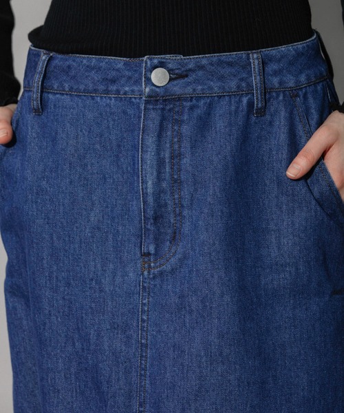 Munich（ミューニック）の「9ozスラブデニム×シフォンサイドプリーツマキシスカート（デニムスカート・レディース・ネイビー/ブルー/ブラック・XS/S/M）」の13枚目の写真