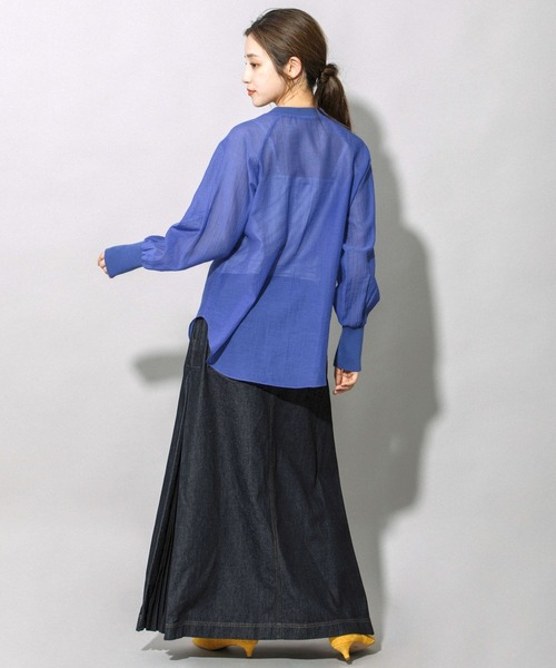 Munich（ミューニック）の「9ozスラブデニム×シフォンサイドプリーツマキシスカート（デニムスカート・レディース・ネイビー/ブルー/ブラック・XS/S/M）」の20枚目の写真