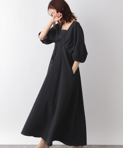 センソユニコ　Dw2R キルティングワンピース　マキシ丈　2022年ジャンスカ黒 セール】ボレロ＊ジャンスカワンピース/MATINEE LINE/196552