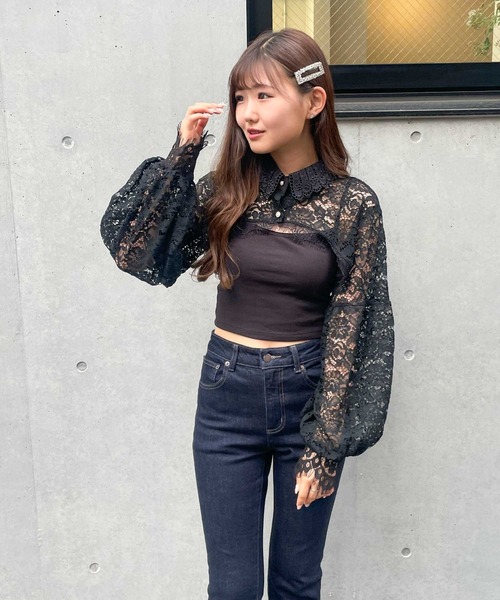 frunco(フランコ)の「lace cropped tops(その他トップス・レディース・ブラック/ホワイト・FREE)」の7枚目の写真