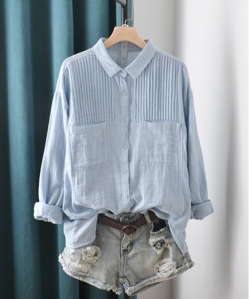 BLANC FICELLE（ブランフィセル）の「デザインシャツ（シャツ/ブラウス・レディース・ブルー/ホワイト/ブラック・M/L/XL/XX-LARGE）」の3枚目の写真