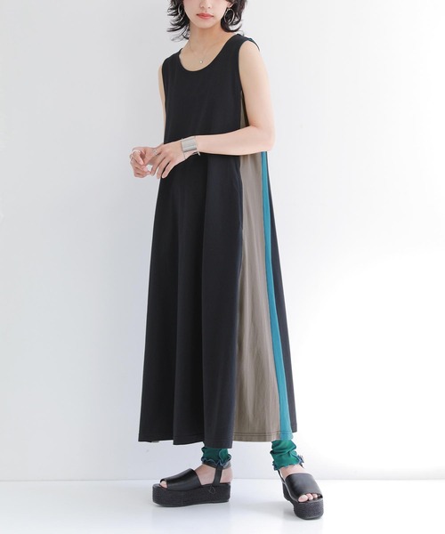 n'OrLABEL（ノアールレーベル）の「サイド配色デザインノースリーブワンピース（ワンピース・レディース・ブラウン/ブラック・1/2）」の2枚目の写真