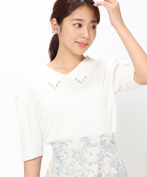 MISCH MASCH(ミッシュマッシュ)の「■2023秋冬新作■ビジュー衿パワショルニット/MM328314(ニット/セーター・レディース・ブラウン/ブラック/ホワイト・M)」の2枚目の写真