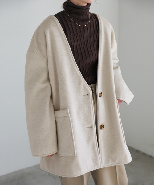 専用　サードマガジン ♡コーデュロイ ノーカラージャケット アイボリー select MOCA（セレクトモカ）の「ノーカラーポケットデザインアウター