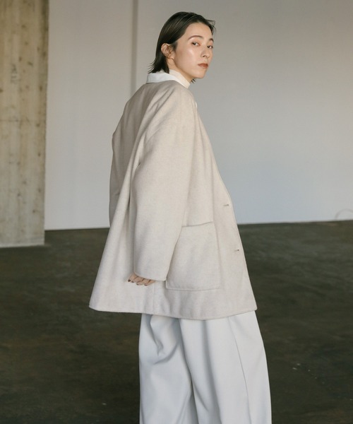 select MOCA（セレクトモカ）の「ノーカラーポケットデザインアウター（ノーカラーコート・レディース・アイボリー/スミクロ・FREE）」の15枚目の写真