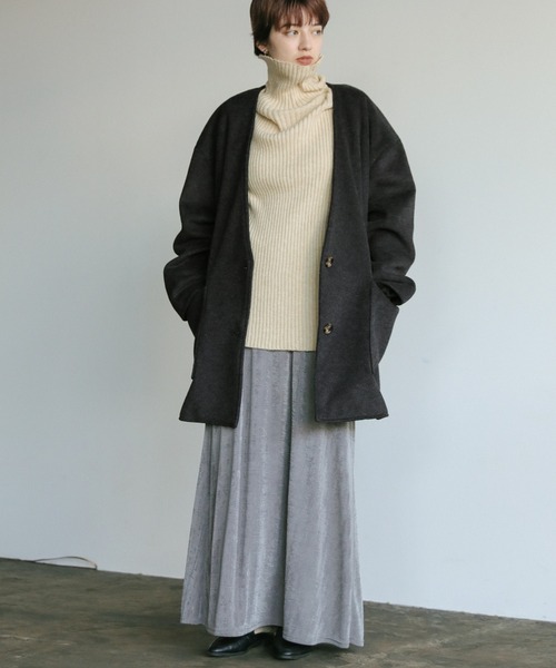 select MOCA（セレクトモカ）の「ノーカラーポケットデザインアウター（ノーカラーコート・レディース・アイボリー/スミクロ・FREE）」の11枚目の写真