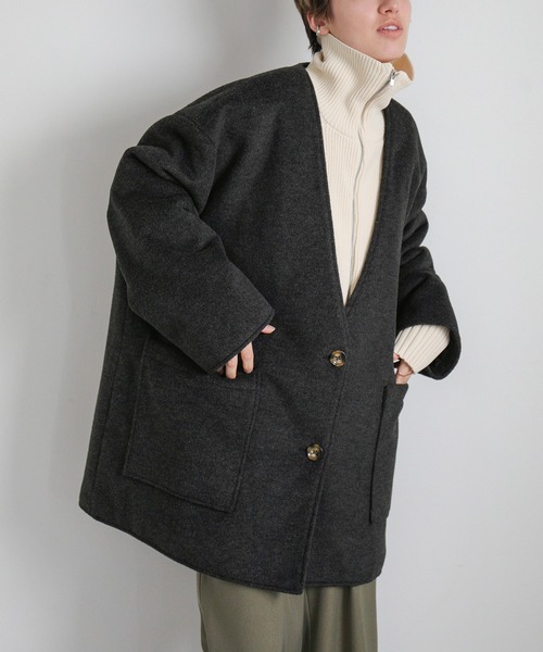 ノーカラーポケットデザインアウター（ノーカラーコート）｜select