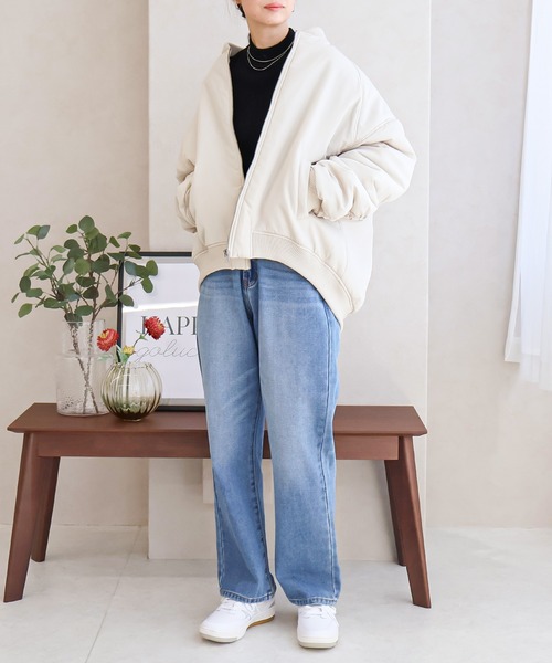 Social GIRL（ソーシャルガール）の「オーバーサイズギャザーMA-1ブルゾン（MA-1・レディース・ブラック/グレー/アイボリー・M/L）」の6枚目の写真