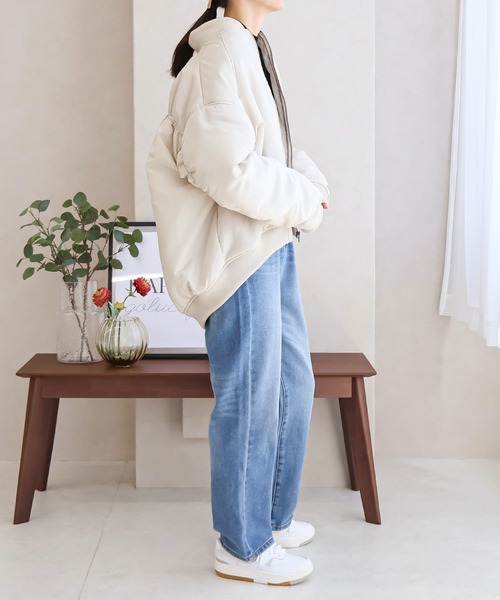 Social GIRL（ソーシャルガール）の「オーバーサイズギャザーMA-1ブルゾン（MA-1・レディース・ブラック/グレー/アイボリー・M/L）」の7枚目の写真