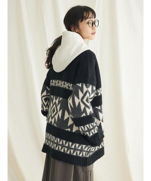 CRAFT STANDARD BOUTIQUE（クラフトスタンダードブティック）の「【男女兼用】オルテガ柄カーディガン　◆（カーディガン/ボレロ・レディース・グレー/ブラック/ベージュ・L/M）」の7枚目の写真