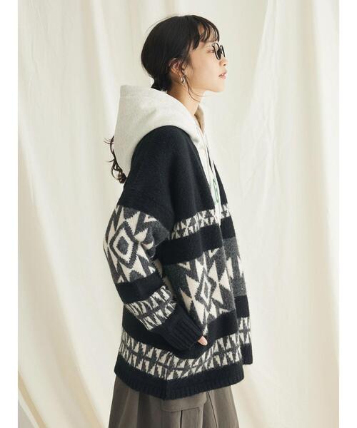 CRAFT STANDARD BOUTIQUE（クラフトスタンダードブティック）の「【男女兼用】オルテガ柄カーディガン　◆（カーディガン/ボレロ・レディース・グレー/ブラック/ベージュ・L/M）」の6枚目の写真