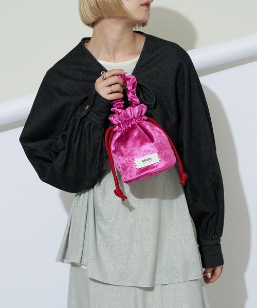 GRAIN（グレイン）の「【GRAIN/グレイン】ギャザーハンドルベロア巾着ラウンドバッグ ＃Loon（ハンドバッグ・レディース・グリーン/ネイビー/ピンク・FREE）」の15枚目の写真