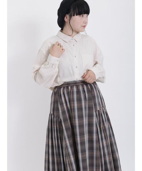 Samansa Mos2(サマンサ モスモス)の「ネルクレリックレギュラーカラーシャツ(シャツ/ブラウス・レディース・オフホワイト/ブラウン/チャコールグレー/キナリ・F)」の2枚目の写真