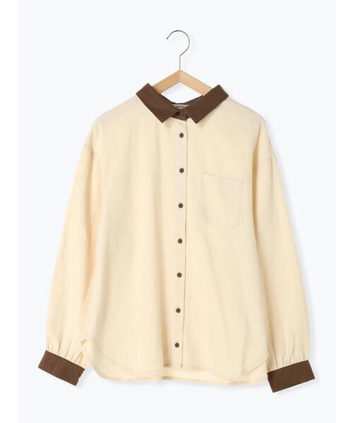 Samansa Mos2(サマンサ モスモス)の「ネルクレリックレギュラーカラーシャツ(シャツ/ブラウス・レディース・オフホワイト/ブラウン/チャコールグレー/キナリ・F)」の1枚目の写真