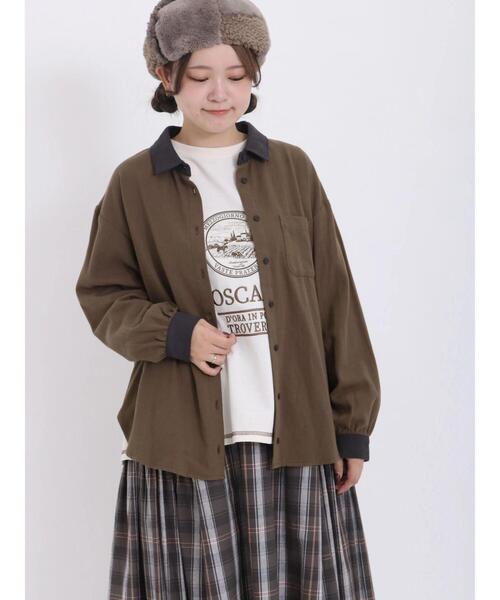 Samansa Mos2(サマンサ モスモス)の「ネルクレリックレギュラーカラーシャツ(シャツ/ブラウス・レディース・オフホワイト/ブラウン/チャコールグレー/キナリ・F)」の5枚目の写真