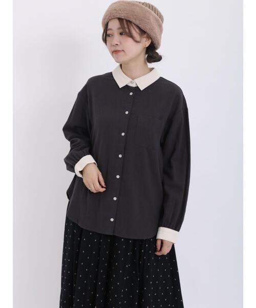 Samansa Mos2(サマンサ モスモス)の「ネルクレリックレギュラーカラーシャツ(シャツ/ブラウス・レディース・オフホワイト/ブラウン/チャコールグレー/キナリ・F)」の6枚目の写真