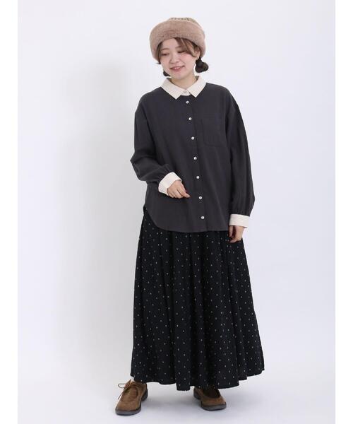 Samansa Mos2(サマンサ モスモス)の「ネルクレリックレギュラーカラーシャツ(シャツ/ブラウス・レディース・オフホワイト/ブラウン/チャコールグレー/キナリ・F)」の7枚目の写真